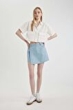 DeFacto Coool Oversize Geniş Kalıp Poplin Kısa Kollu Gömlek C0739AX24SPWT32