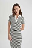 DeFacto Fitted Çizgili Polo Yaka Kısa Kollu Tişört A0380AX24SMWT32