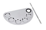 Mecno Beauty MB-PLT-001 Paslanmaz Çelik Fondöten Karıştırma & Makyaj Karıştırma Paleti ve Spatula - D Şekil - Metalik Gri