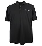 Büyük Beden Polo Yaka Tişört Cepli Pike Siyah