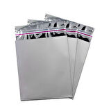 25x35 cm Gümüş Renk Bantlı Lüks Metalize Hediyelik Poşet (50 Adet)