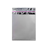 25x35 cm Gümüş Renk Bantlı Lüks Metalize Hediyelik Poşet (50 Adet)