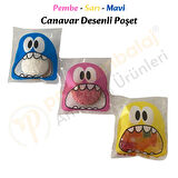 50 Adet Pembe-Sarı-Mavi Renkli Canavar Desenli Cake Pop & Kurabiye Poşeti-10x15 cm