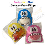 100 Adet Pembe-Sarı-Mavi Renkli Canavar Desenli Cake Pop & Kurabiye Poşeti-10x15 cm