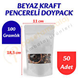 Beyaz Kraft Pencereli Doypack 11x18,5x7 cm (50 Adet)