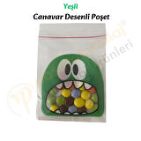50 Adet Mavi-Yeşil Renkli Canavar Desenli Cake Pop & Kurabiye Poşeti-10x15 cm
