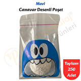 250 Adet Mavi Canavar Desenli Cake Pop & Kurabiye Poşeti-10x15 cm