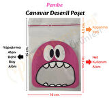 100 Adet Pembe Canavar Desenli Cake Pop & Kurabiye Poşeti-10x15 cm