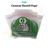 250 Adet Yeşil Canavar Desenli Cake Pop & Kurabiye Poşeti-10x15 cm