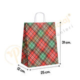 Ekose Desen Kraft Çanta Orta Boy 25x12x31 cm 25 Adet