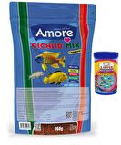 Cichlid Mix Granules  860gr Red Green Algae Spirulina Protein Balık Yemi ve 100 ml Yavru Yemi Lotus