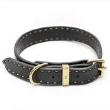 Horus Handmade Deri Köpek Tasması Siyah M  (36-45CM) Cl-Ho-Bl-M