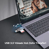 Exeo USB 3.0 Type-c Mikro USB SD TF OTG Hafıza Kart Okuyucu