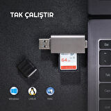 Exeo USB 3.0 Type-c Mikro USB SD TF OTG Hafıza Kart Okuyucu