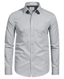 Erkek Büyük Beden 118-191 Kilo Arası İçin Uygun Cepli Klasik Gömlek Gri