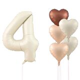 Krem Rakam Ve Kalp Folyo Balon Seti