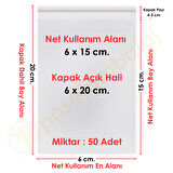 6x15+5 cm.(6x20) 50 Adet Şeffaf Bantlı Yapışkanlı OPP Poşet