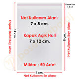 7x7+5 cm.(7x12) 50 Adet Şeffaf Bantlı Yapışkanlı OPP Poşet