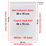 50x70+5 cm.(50x75) 50 Adet Şeffaf Bantlı Yapışkanlı Jelatin Poşet