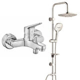 ECA Spylos Banyo Bataryası+T-MAY Banyo Ayvacık Elips Tepe Duş Takımı Seti Paslanmaz Krom