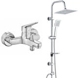 ECA Spylos Banyo Bataryası+T-MAY Banyo Çam Kare Tepe Duş Takımı Seti Paslanmaz Krom