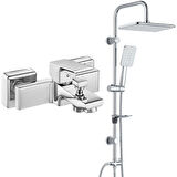 ECA Tiera Banyo Bataryası+T-MAY Banyo Çınar Dikdörtgen Tepe Duş Takımı Seti Paslanmaz Krom