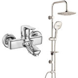 ECA Luna Banyo Bataryası+T-MAY Banyo Ayvacık Elips Tepe Duş Takımı Seti Paslanmaz Krom