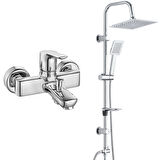 ECA Luna Banyo Bataryası+T-MAY Banyo Çam Kare Tepe Duş Takımı Seti Paslanmaz Krom