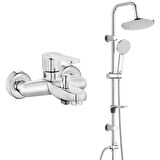 ECA Nita Banyo Bataryası+T-MAY Banyo Lidya Oval Tepe Duş Takımı Seti Paslanmaz Krom