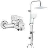 ECA Nita Banyo Bataryası+T-MAY Banyo Çamlıca Kare Tepe Duş Takımı Seti Paslanmaz Krom