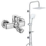 ECA Luna Banyo Bataryası+T-MAY Banyo Çamlıca Kare Tepe Duş Takımı Seti Paslanmaz Krom
