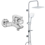 ECA Niobe Banyo Bataryası + T-MAY Banyo Çamlıca Kare Tepe Duş Takımı Seti Krom Paslanmaz