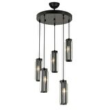 Natali 5 Li Yuvarlak Siyah Modern Kristalli, Taşlı Modern Tasarım Kristal Salon Sarkıt Avize