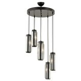 Natali 5 Li Yuvarlak Siyah Modern Kristalli, Taşlı Modern Tasarım Kristal Salon Sarkıt Avize
