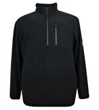 Büyük Beden Dik Yakalı Polar Sweatshirt Siyah