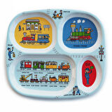 Melamin Bölmeli Tabak / Alıştırma Bardağı / Kutulu Çatal Kaşık Seti (4'lü Set) Trains