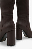 Kadın Fermuarlı Kalın Ökçe Topuklu Çizme İslor Kahve