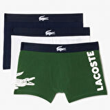 Lacoste Cotton Stretch Ultra Comfortable Trunk Erkek 3 lü Boxer Siyah Yeşil Beyaz