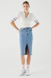 Lacoste Slim Fit Womens Skirt Dar Kesim Yırtmaçlı Kadın Kot Etek Mavi