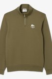 Lacoste High Neck Zip-Up Print Unisex Sweatshirt Fermuarlı Yüksek Yaka Pamuklu Sweatshirt Yeşil