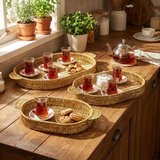 Roichil® İç İçe Geçebilen 3’lü Oval Plastik Rattan Tepsi Seti–Hasır Görünümlü Çok Amaçlı Servis ve Sunum Tepsileri