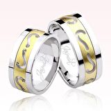 Sarı Beyaz Desenli Altın Alyans 0805-1