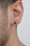 4 mm Erkek Siyah Taşlı Tektaş Çelik Küpe