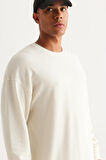 Erkek Bej Loose Fit Içi Polarlı 3 Iplik Bisiklet Yaka Jakarlı Sweatshirt