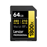 Lexar LSD1800064G-BNNNG 64 GB 280-210Mb/s 1800X UHS-II C10 V60 U3 SD Profesional Kart