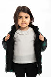 Kız ÇocukDijital Desen Polar Su ve Rüzgar Geçirmez Kapüşonlu Şişme Kışlık Mont