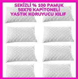 8 Adet Kapitoneli Yastık KoruyucuYastık Kılıfı Femuarlı 100% Pamuklu Terletmez 50x70M Ebatında beyaz