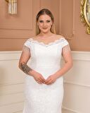 Dantelli Kolları Boncuk İşlemeli Beyaz Abiye