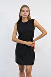 Siyah Bisiklet Yaka Sıfır Kol Elbise