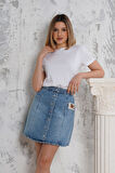 Önü Düğmeli Cepli Kot Etek